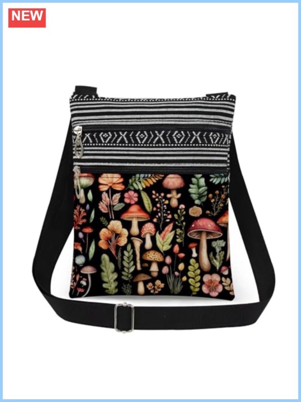 Polyester Crossbody Bag Mushroom Adjustable Strap Mini Sling Purse